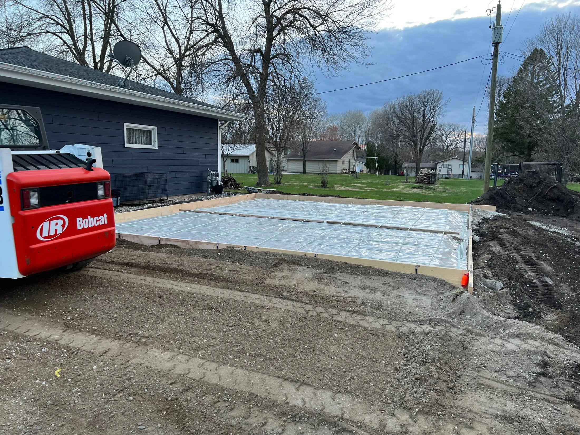 Formed garage pad prepared for the pour.