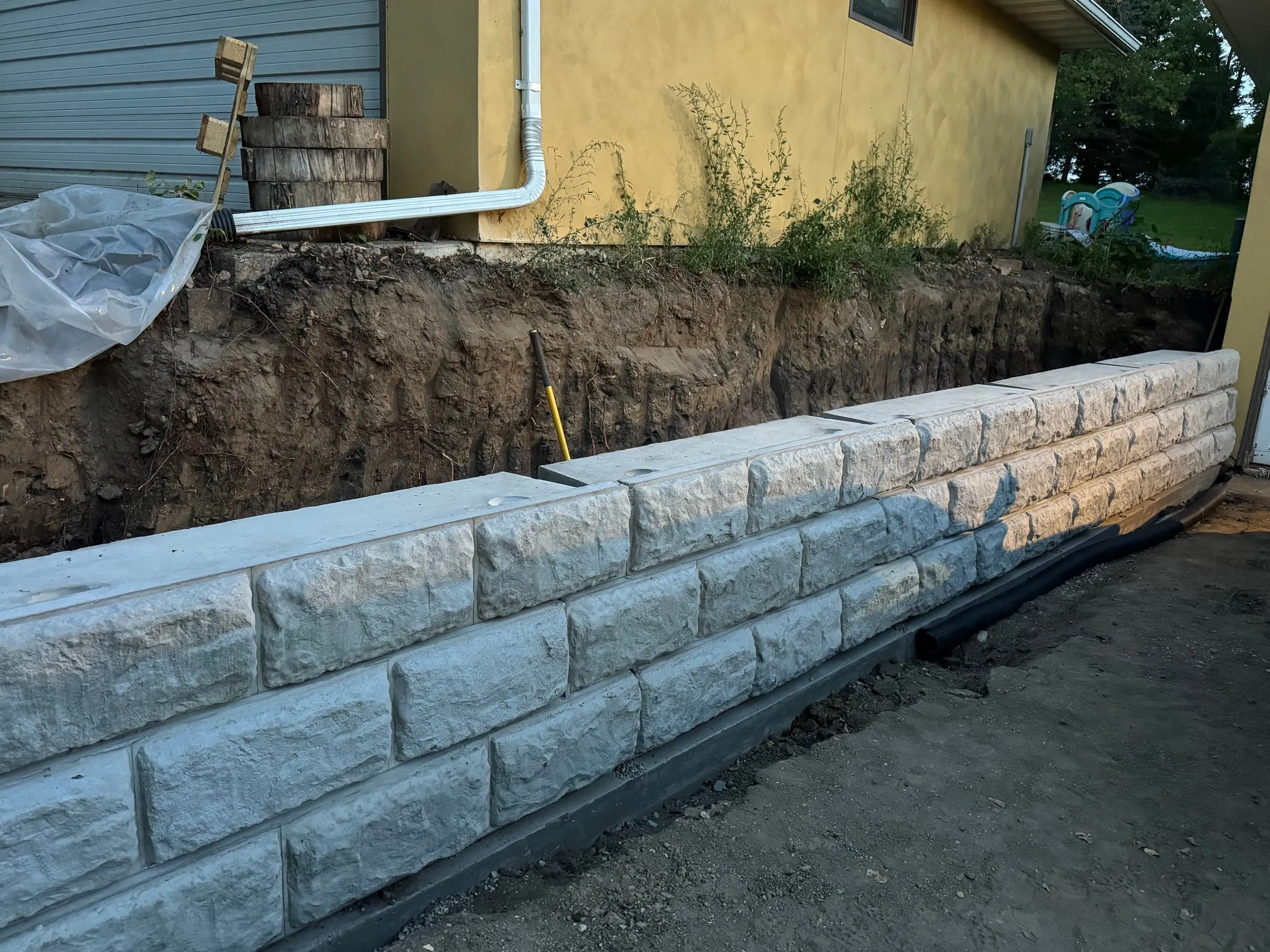 Wall coursework during installation.